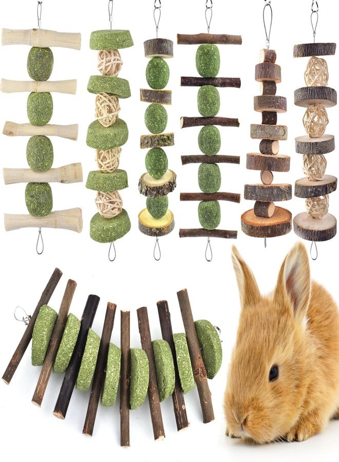 ERKOON Bunny Chew Toys, Rabbit Chew Toys for Teeth Grinding, Improve Dental Health, 100% Natural Apple Wood Timothy Grass Cake Treats for Rabbits Guinea Pigs Chinchillas Bunnies Hamsters (7 Pcs) - Image 1